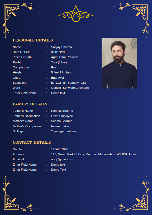 Marriage biodata template preview 2