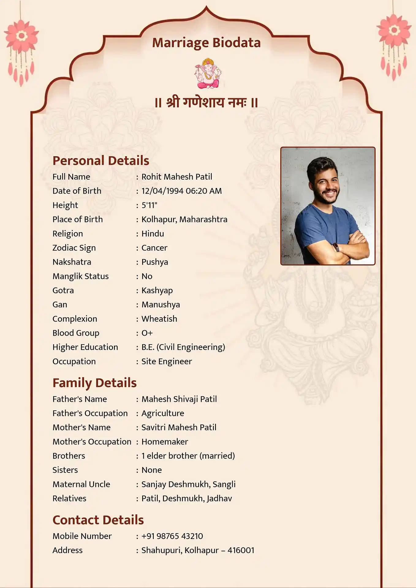Abstract Temple biodata template